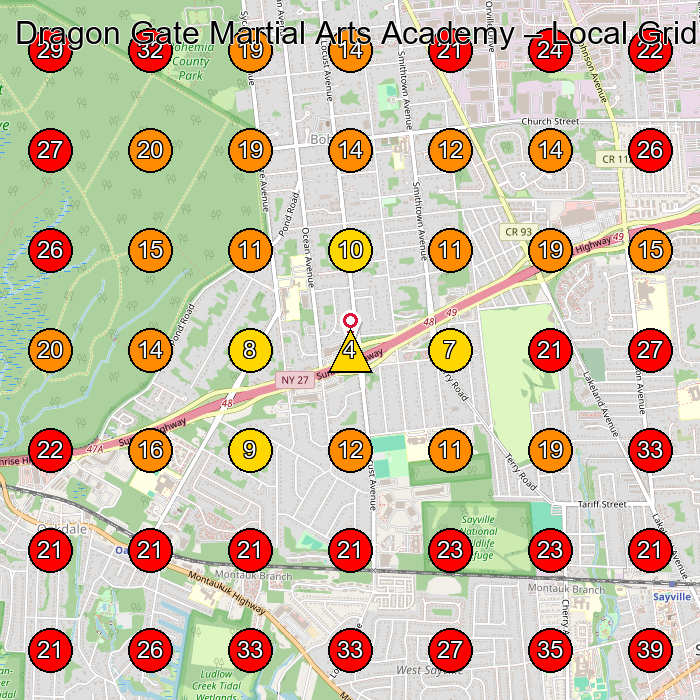 Dragon Gate Martial Arts Academy GeoGrid visibility map for Martial Arts School in Sayville